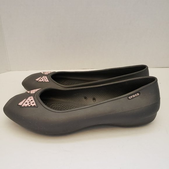 Girls Crocs Ballet Flats Grey with Pink Bow - Picture 4 of 8